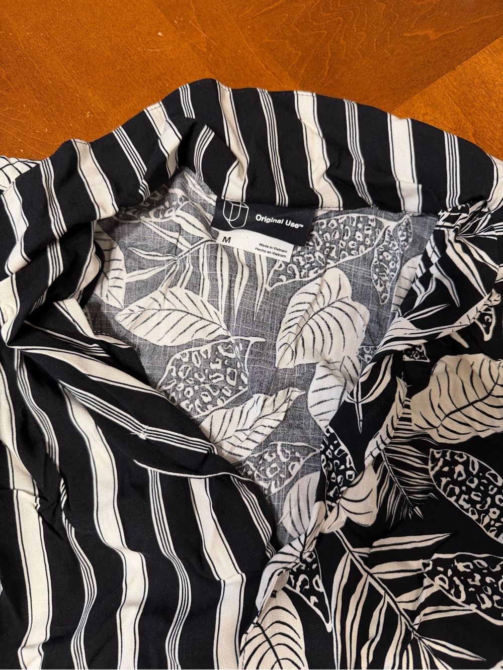 Original Use Monochrome Leaf & Stripe Button-Up